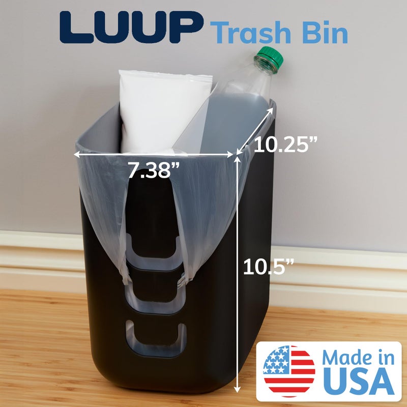 STORi Luup Trash Can (Black) - Reuse Grocery Bags - Plastic Garbage Container for Bathroom, Vanity, Laundry Room, Kitchen, Office, Garage - 2.5 Gallon Wastebasket with Hooks to Secure Trash Bags - Image 2