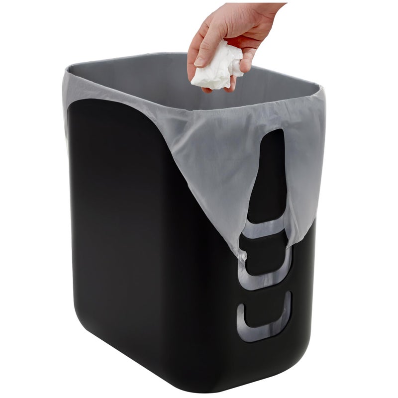 STORi Luup Trash Can (Black) - Reuse Grocery Bags - Plastic Garbage Container for Bathroom, Vanity, Laundry Room, Kitchen, Office, Garage - 2.5 Gallon Wastebasket with Hooks to Secure Trash Bags - Image 1