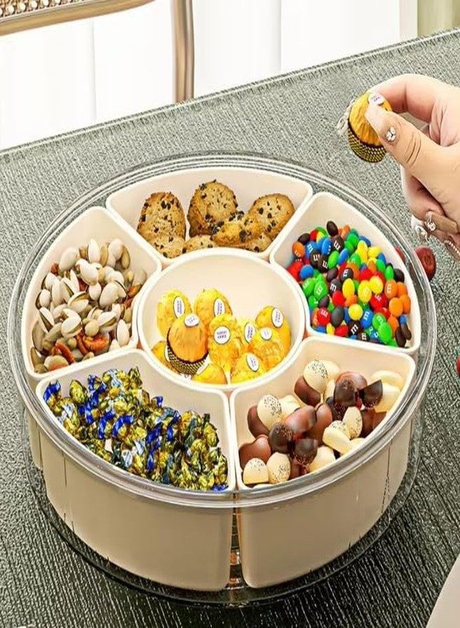 Azelf 6 Compartment Rotating Serving Tray Clear Divided Fruit Spices Serving Tray Rotatable Food Storage Container with Lid - Image 4