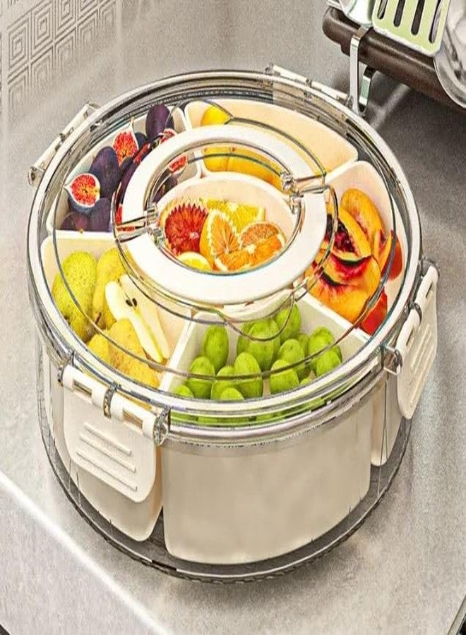 Azelf 6 Compartment Rotating Serving Tray Clear Divided Fruit Spices Serving Tray Rotatable Food Storage Container with Lid - Image 3