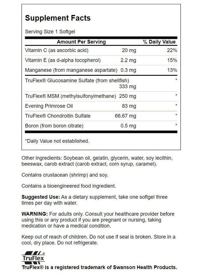 SWANSON Joint Care With Glucosamine Msm & Chondroitin 120 Sgels  - Image 3