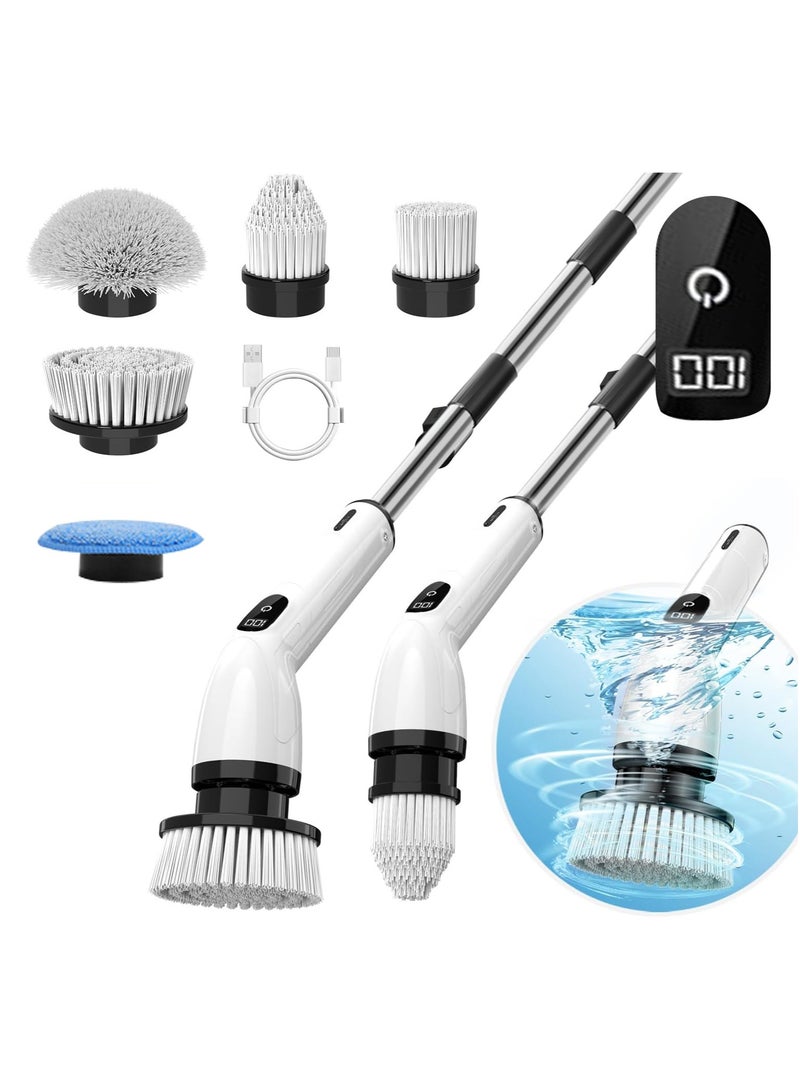 XiuWoo Portable New Chargeable LCD Display Spin Scrubber, Cordless Shower, Electric Cleaning Brush, Bathroom Scrubber with Replaceable Brush Heads, Adjustable Speeds, and Adjustable Extension Handle - Image 1