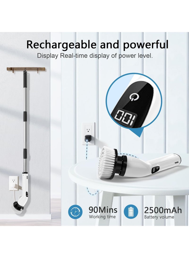 XiuWoo Portable New Chargeable LCD Display Spin Scrubber, Cordless Shower, Electric Cleaning Brush, Bathroom Scrubber with Replaceable Brush Heads, Adjustable Speeds, and Adjustable Extension Handle - Image 2