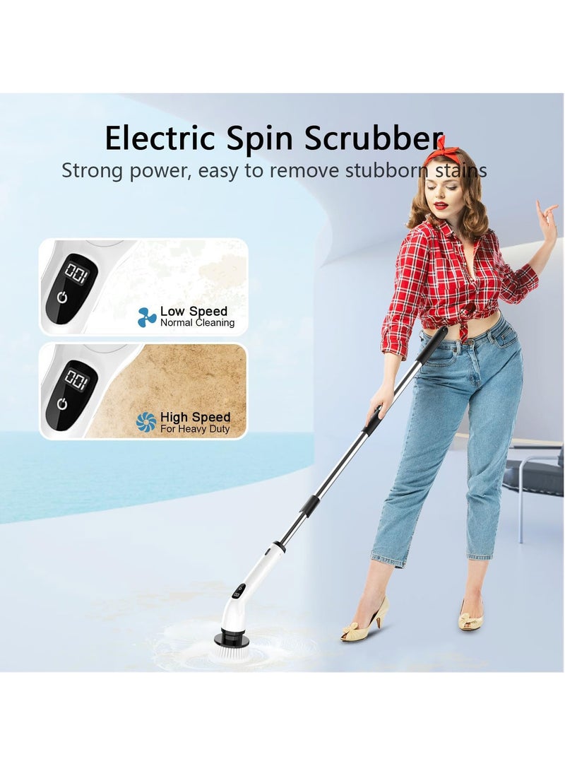 XiuWoo Portable New Chargeable LCD Display Spin Scrubber, Cordless Shower, Electric Cleaning Brush, Bathroom Scrubber with Replaceable Brush Heads, Adjustable Speeds, and Adjustable Extension Handle - Image 3