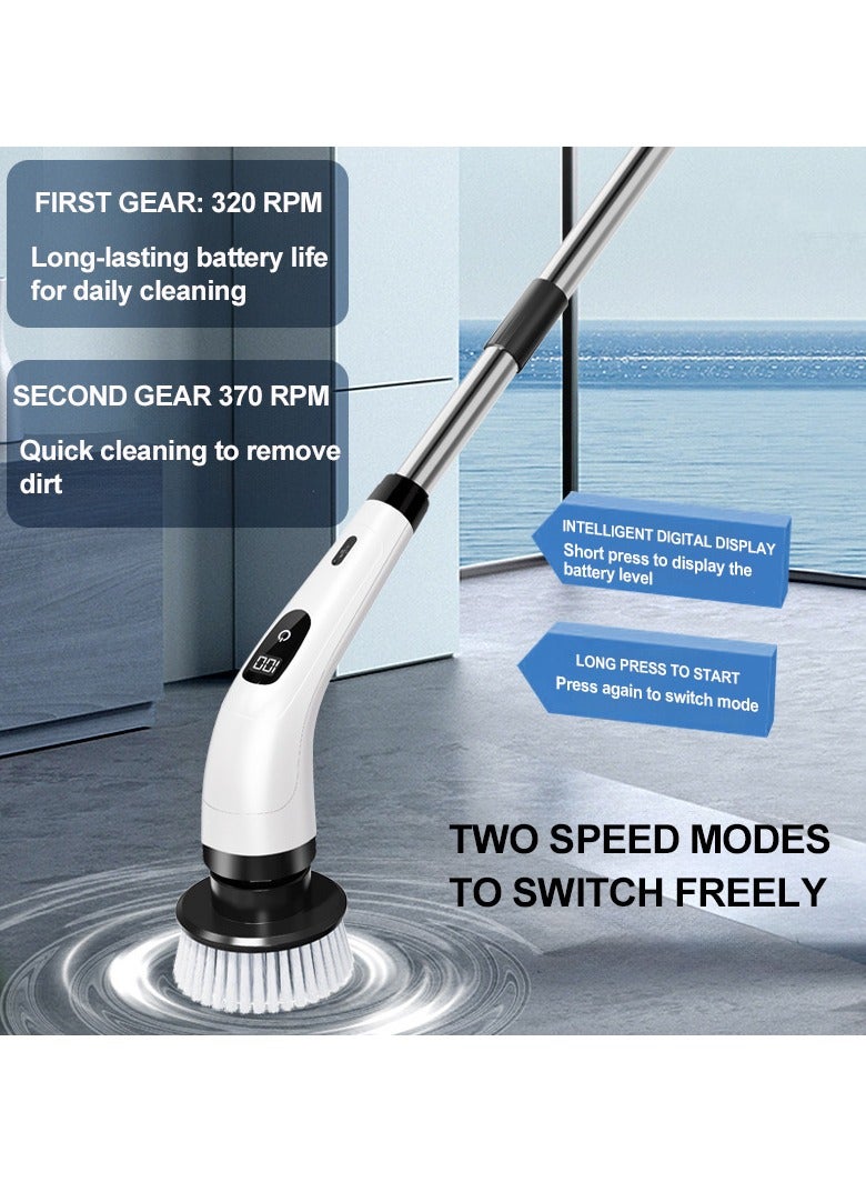XiuWoo Portable New Chargeable LCD Display Spin Scrubber, Cordless Shower, Electric Cleaning Brush, Bathroom Scrubber with Replaceable Brush Heads, Adjustable Speeds, and Adjustable Extension Handle - Image 4