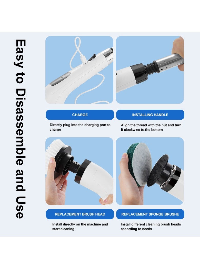 XiuWoo Portable New Chargeable LCD Display Spin Scrubber, Cordless Shower, Electric Cleaning Brush, Bathroom Scrubber with Replaceable Brush Heads, Adjustable Speeds, and Adjustable Extension Handle - Image 5