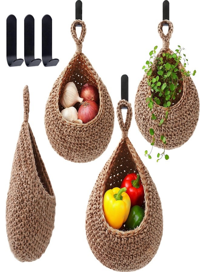 Bgtecho 3 Pack Boho Wall Hanging Basket, Hanging Fruit Baskets for Kitchen, Teardrop Baskets with Hooks, Handwoven Hanging Holder, Wall Basket for Fruits Vegetable Potato Onion Storage, 3 Size - Image 1