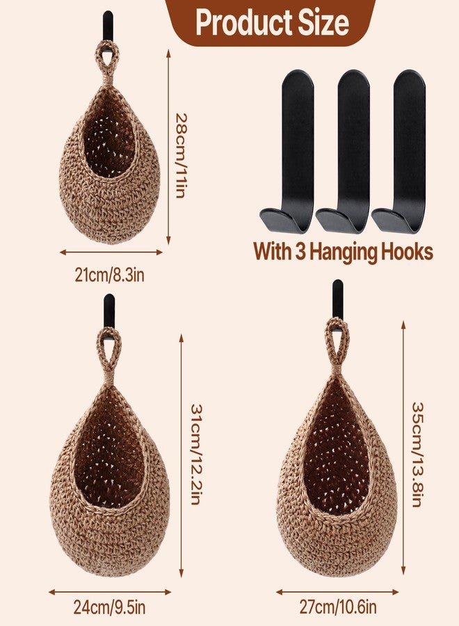 Bgtecho 3 Pack Boho Wall Hanging Basket, Hanging Fruit Baskets for Kitchen, Teardrop Baskets with Hooks, Handwoven Hanging Holder, Wall Basket for Fruits Vegetable Potato Onion Storage, 3 Size - Image 2