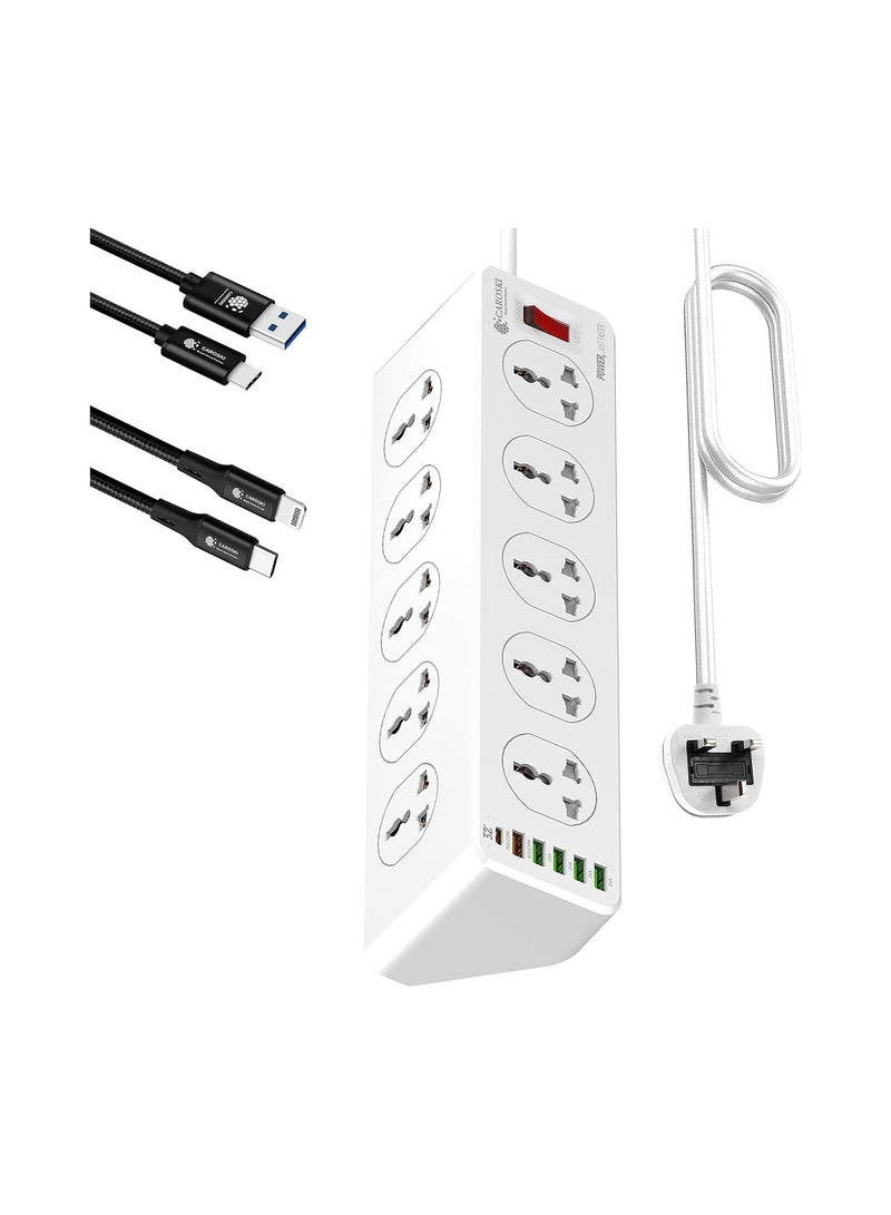 كاروسكي سلك تمديد الطاقة مع 10 مآخذ الطاقة و 6 منافذ USB - قابس تمديد قطاع الطاقة الذكي مع واقي الطفرة - مقبس الشحن مع سلك تمديد بطول 2 متر - Image 1