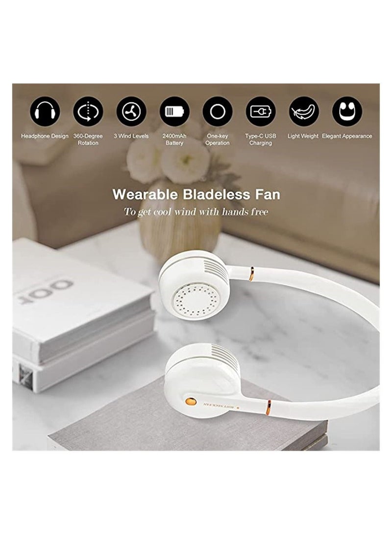 إسكدنيا Portable Neck Fan, Winding Storage Bladeless 360 Degree Wearable 3 Speed 360° Coolable, USB Hands Free Charging LED Power Personal Fan for Outdoor Indoor - Image 2