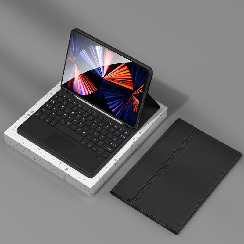 لوحة مفاتيح بلوتوث لاسلكية مع لوحة مفاتيح USB ومحفظة محمية من الجلد الاصطناعي PU للأجهزة اللوحية متوافقة مع آيباد اير 2 9.7 بوصة / آيباد 9.7 بوصة (2017) / آيباد 9.7 بوصة (2018) / آيباد برو 9.7 بوصة - Image 2