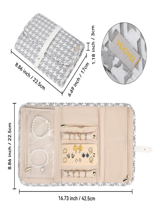 Voova Travel Jewelry Holder Organizer Case, Large Jewelry Storage Bag for Women Girls, Foldable Traveling Jewellery Pouch Roll for Necklaces Rings Earrings Bracelets, Grey+White - Image 4