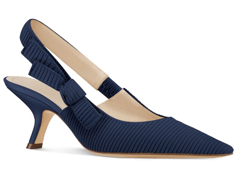 Coutgo Womens Slingback Kitten Heels Closed Pointed Toe Bowknot Knitted Slip On Work Pumps Dress Shoes, Navy, Size 8.5 - Image 1