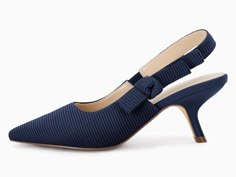 Coutgo Womens Slingback Kitten Heels Closed Pointed Toe Bowknot Knitted Slip On Work Pumps Dress Shoes, Navy, Size 8.5 - Image 4