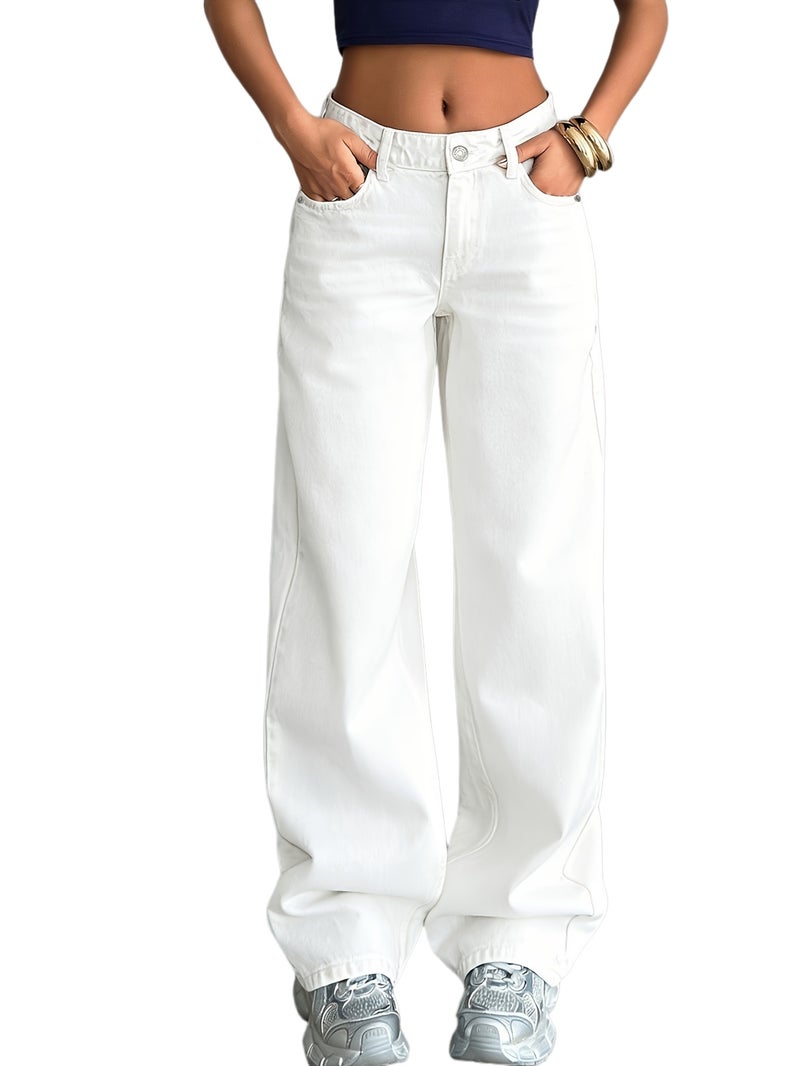 Women's Casual Everyday Wide-Leg Pants with Non-Elastic Waistband - Image 1