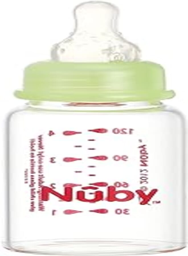 Nuby Nuby 1178 glass feeding bottle with slow flow nipple, green - 120 ml