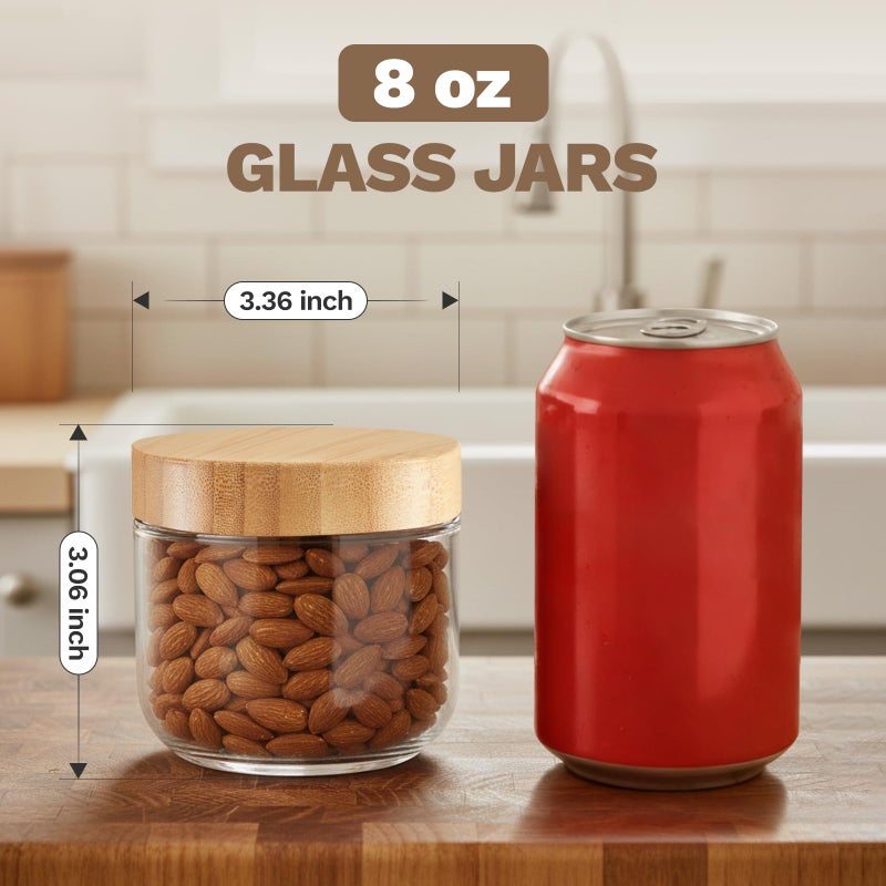 Bumobum 8 oz Glass Jars with Lids, Small Glass Container with Bamboo Airtight Lid, Wide Mouth Canisters for Chia Pudding Meal Prep Parfait Salad Snacks Yogurt Spice, 6 Pack - Image 5