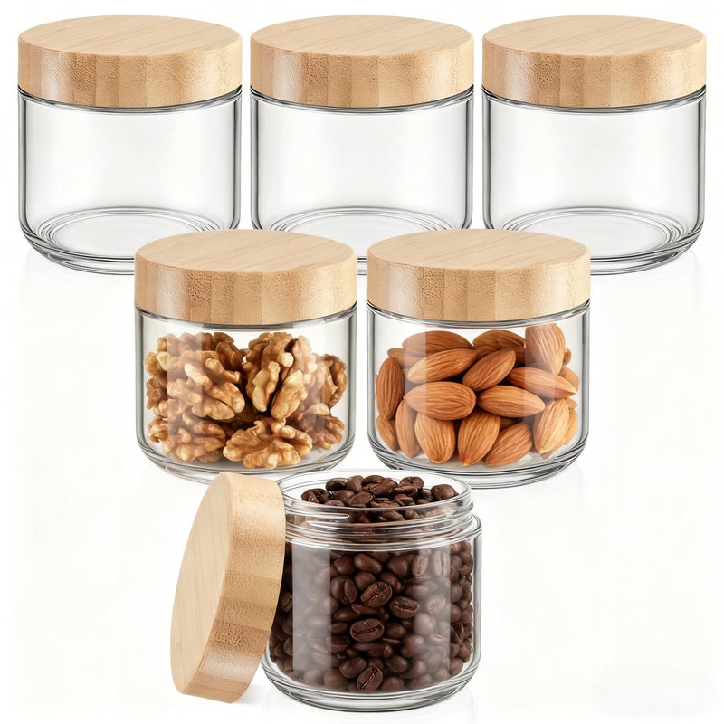 Bumobum 8 oz Glass Jars with Lids, Small Glass Container with Bamboo Airtight Lid, Wide Mouth Canisters for Chia Pudding Meal Prep Parfait Salad Snacks Yogurt Spice, 6 Pack - Image 1