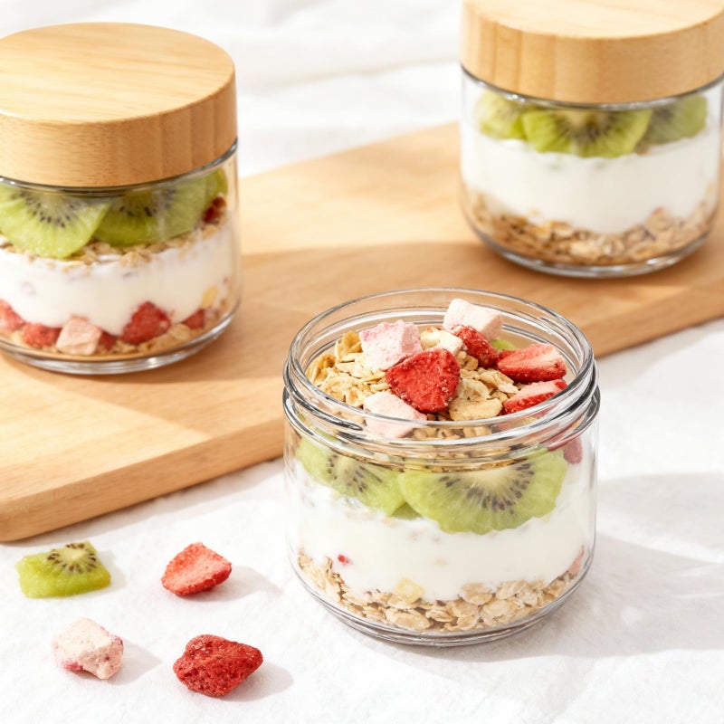 Bumobum 8 oz Glass Jars with Lids, Small Glass Container with Bamboo Airtight Lid, Wide Mouth Canisters for Chia Pudding Meal Prep Parfait Salad Snacks Yogurt Spice, 6 Pack - Image 2