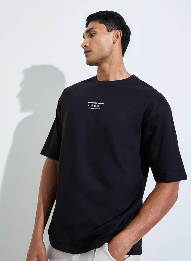 Styli Men Oversized Text Print Terry T-Shirt