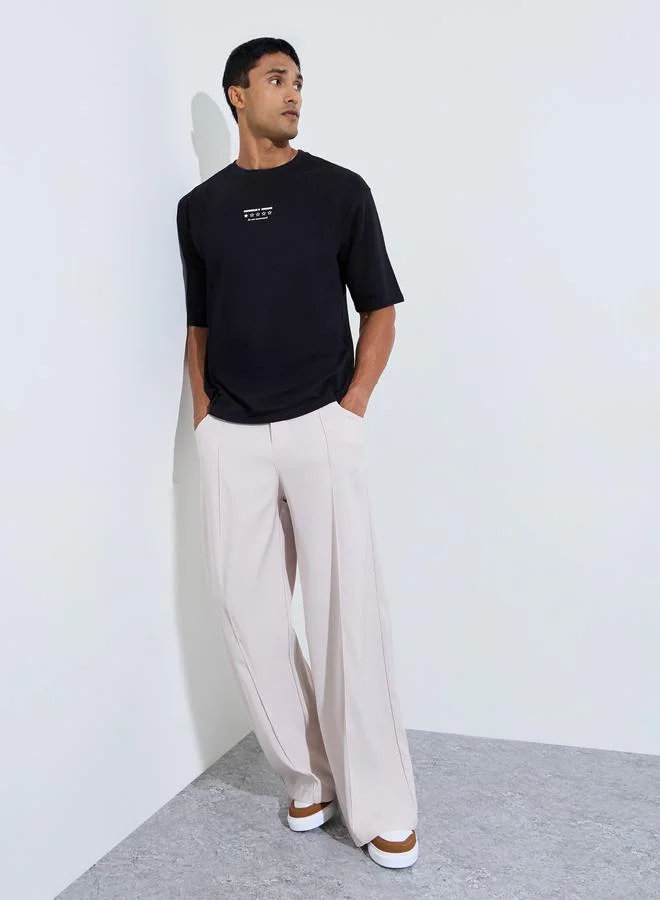 Styli Men Oversized Text Print Terry T-Shirt
