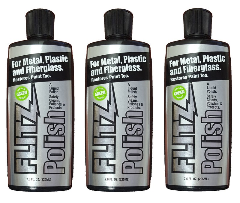 Flitz Metal Polish and Cleaner Liquid for All Metal, Also Works On Plastic, Fiberglass, Aluminum, Jewelry, Sterling Silver: Great for Headlight Restoration and Rust Remover, 7.6 oz - 3 Pack - Image 1
