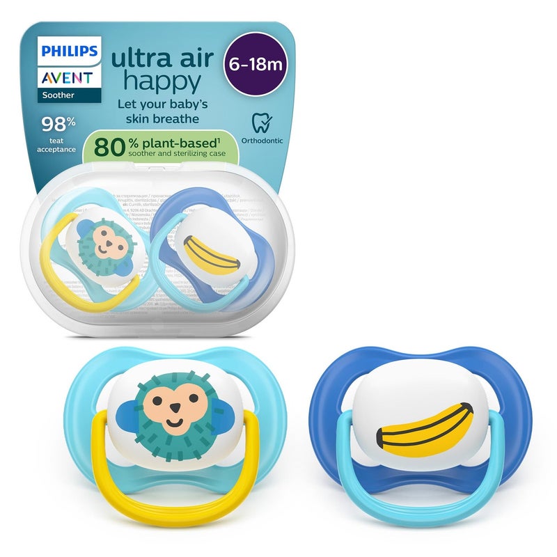Philips Avent Ultra Air Soothers - Orthodontic Design, for Babies 6-18 Months, Soft Silicone Symmetrical Teat, BPA-Free, with Sterilizing Case, 2 Pack - Image 2
