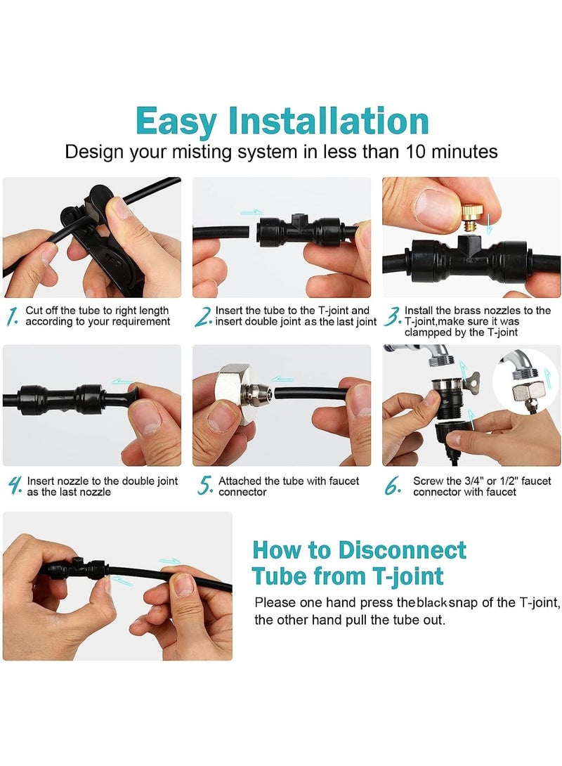 Soofam Mist cooling cooling system, 50 feet (15 meters) mist line + 15 brass mist nozzles + 14 tee connectors + brass adapter (3/4"), patio garden greenhouse outdoor cooling water park trampoline - Image 2