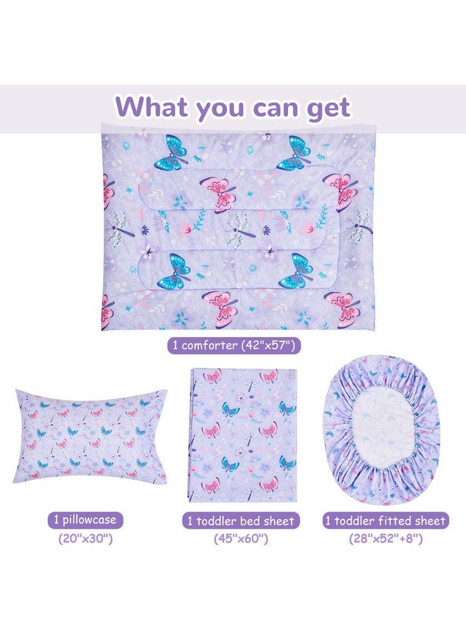 lasoftan Butterfly Toddler Bedding Set for Girls, 4 Piece Bed-in-a-Bag Toddler Comforter Sets, Super Soft Comforter Sheet Set and Comfortable Microfiber Toddler Bed Set - Image 4