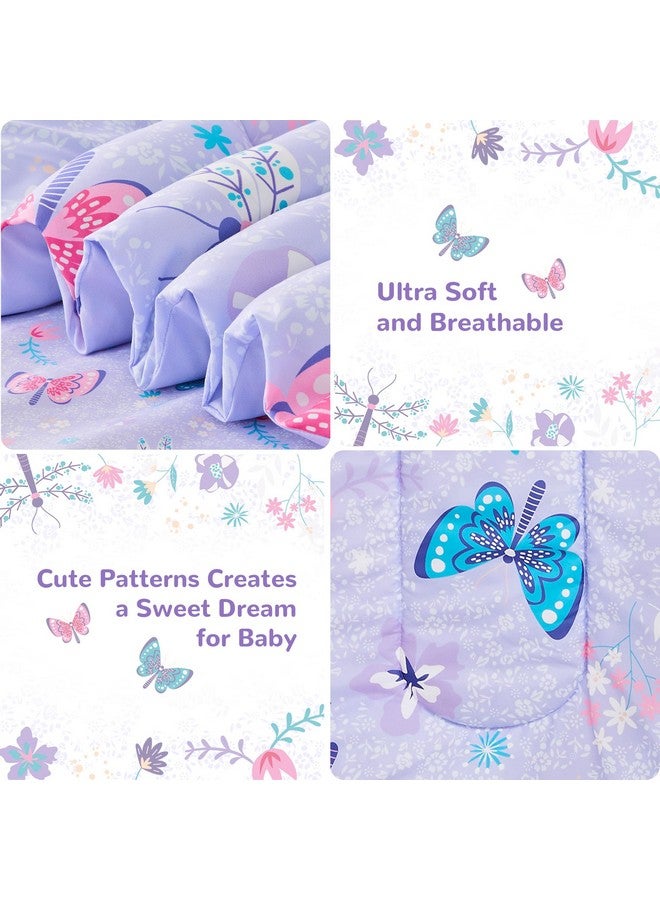 lasoftan Butterfly Toddler Bedding Set for Girls, 4 Piece Bed-in-a-Bag Toddler Comforter Sets, Super Soft Comforter Sheet Set and Comfortable Microfiber Toddler Bed Set - Image 2