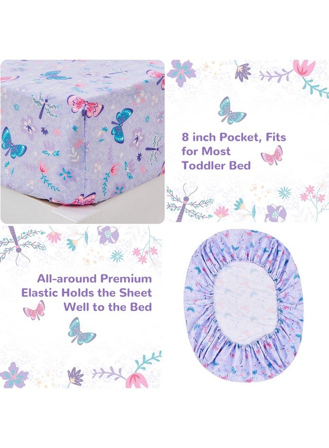 lasoftan Butterfly Toddler Bedding Set for Girls, 4 Piece Bed-in-a-Bag Toddler Comforter Sets, Super Soft Comforter Sheet Set and Comfortable Microfiber Toddler Bed Set - Image 3