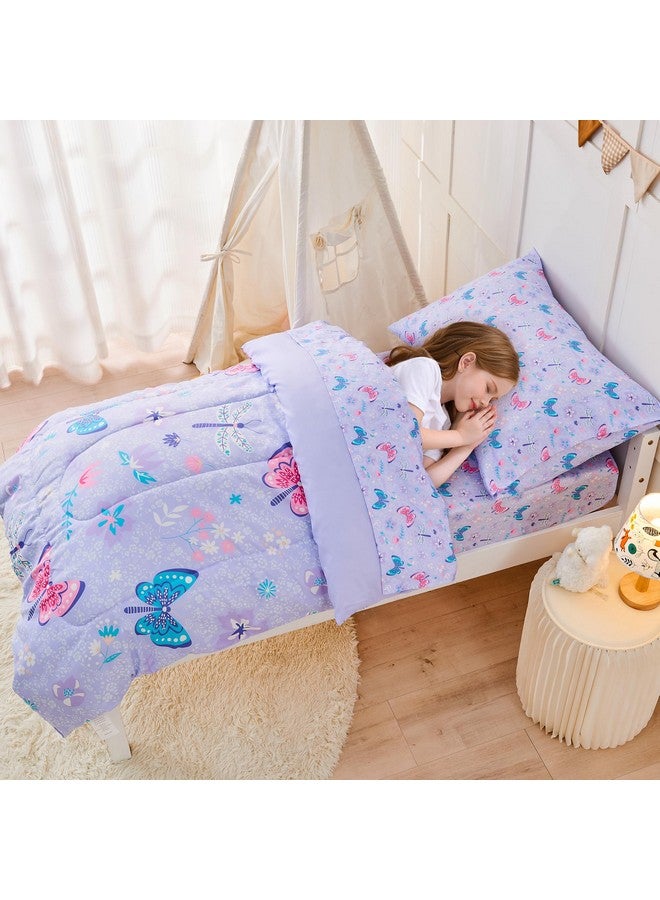 lasoftan Butterfly Toddler Bedding Set for Girls, 4 Piece Bed-in-a-Bag Toddler Comforter Sets, Super Soft Comforter Sheet Set and Comfortable Microfiber Toddler Bed Set - Image 5