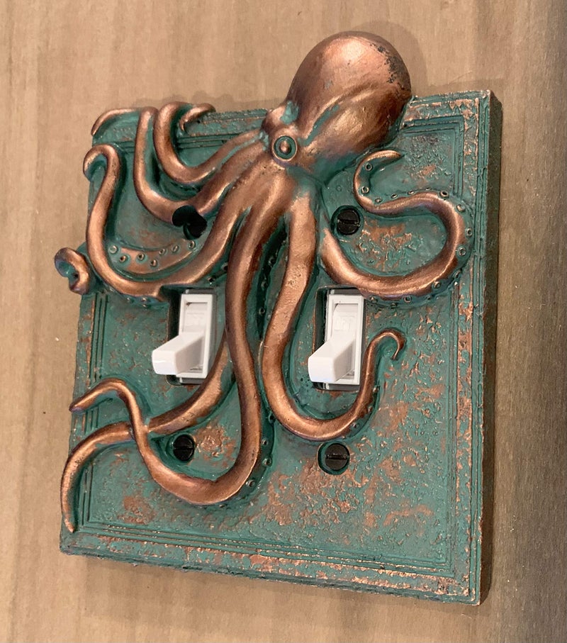 Top Brass Large Octopus/Kraken Electrical Cover Wall Plate Bronze/Verdigris Finish - Single Switch, Double, Rocker, Outlet (Double Switch) - Image 3