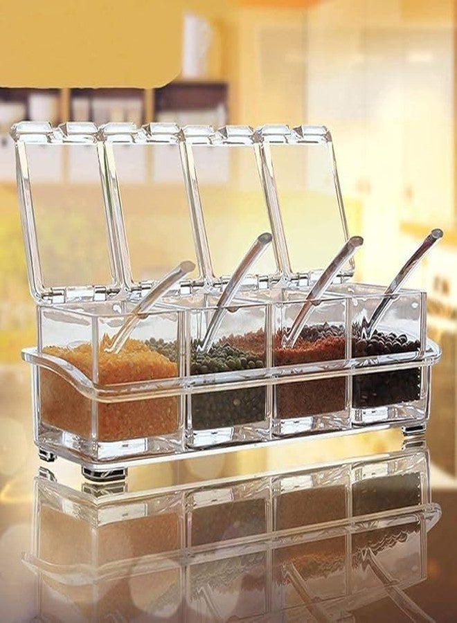 DORLANK Crystal Seasoning Acrylic Pepper Salt Spice Rack Plastic 4 Box With Spoons Kitchen Storage Containers Cooking Tools Unbreakable Dining Table Kitchen Storage Of Spices,Pickle - Transparent - Image 1