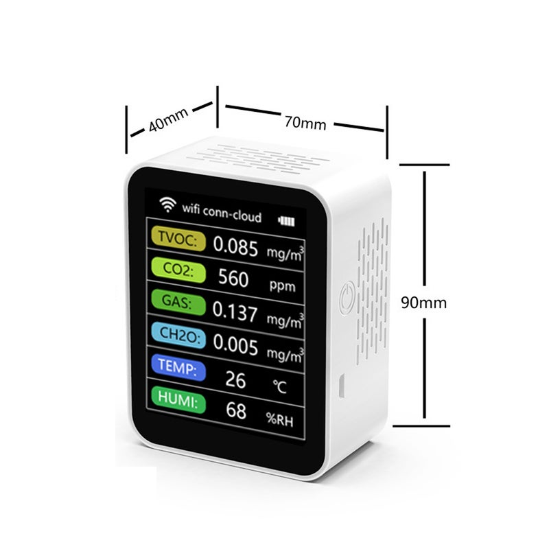 Tuya WiFi Portable Home Office Indoor Desktop Air Quality Detector 6 In 1 Multifunctional Detector TVOC CO2 Gases CH2O Temperature Humidity Detecting Intelligent Linkage Mobilephone APP Remotes - Image 3