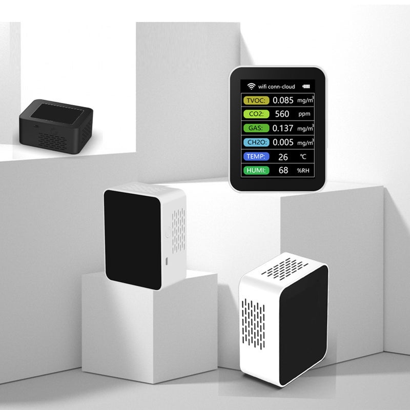 Tuya WiFi Portable Home Office Indoor Desktop Air Quality Detector 6 In 1 Multifunctional Detector TVOC CO2 Gases CH2O Temperature Humidity Detecting Intelligent Linkage Mobilephone APP Remotes - Image 2