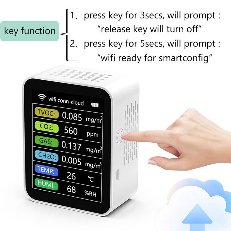 Tuya WiFi Portable Home Office Indoor Desktop Air Quality Detector 6 In 1 Multifunctional Detector TVOC CO2 Gases CH2O Temperature Humidity Detecting Intelligent Linkage Mobilephone APP Remotes - Image 4
