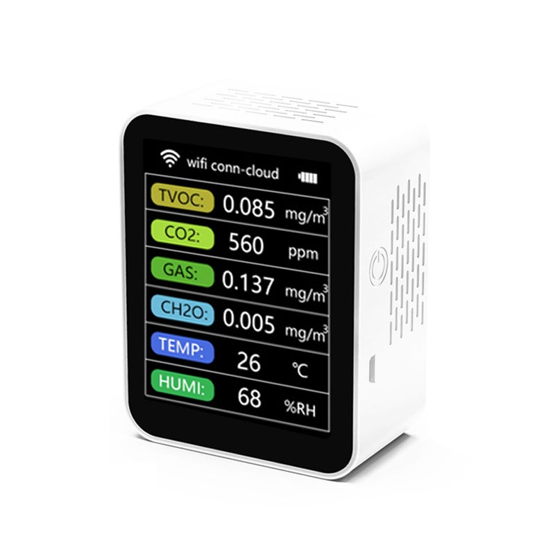 Tuya WiFi Portable Home Office Indoor Desktop Air Quality Detector 6 In 1 Multifunctional Detector TVOC CO2 Gases CH2O Temperature Humidity Detecting Intelligent Linkage Mobilephone APP Remotes - Image 1