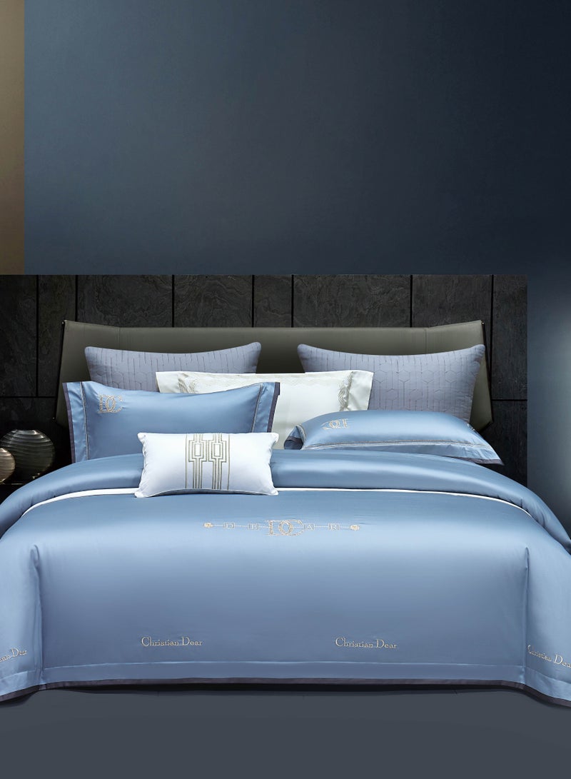 60s Light Luxury Embroidery Anna Blue 200 * 230cm Bed Set of Four Pieces  - Image 1