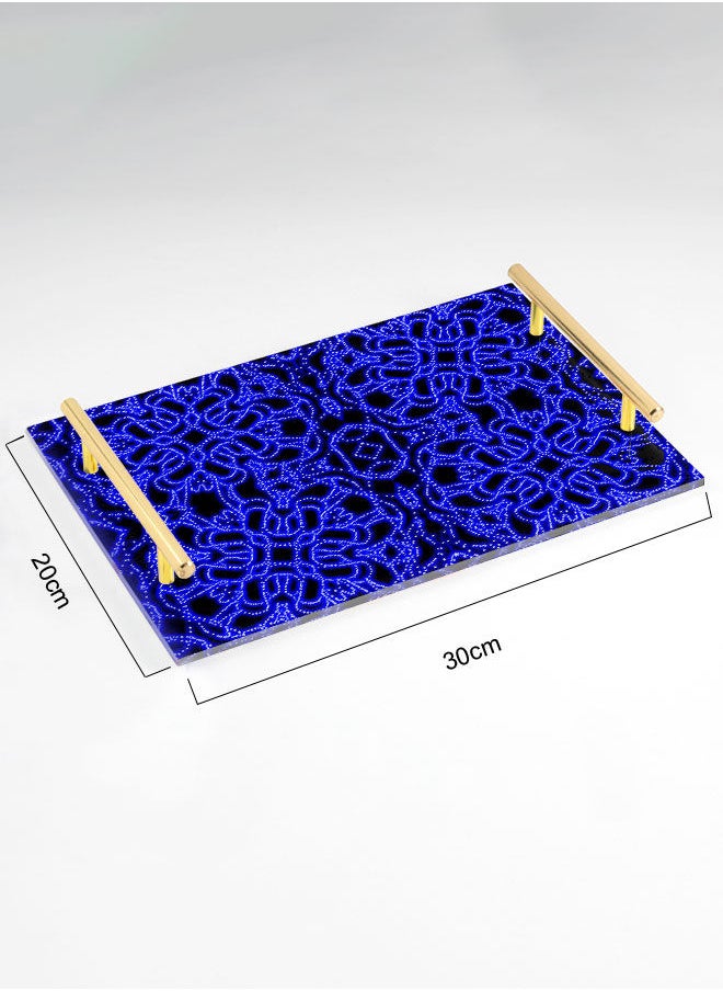 لوحة صينية تقديم أكريليك مزخرفة بتصميم لون قوي بمقابض معدنية ذهبية اللون مقاس ٣٠x٢٠سم  - Image 2