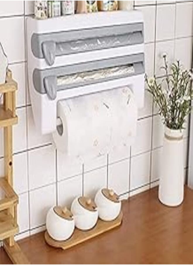 Generic - Precize - Multifunctional Paper Towels Wall/Refrigerator Mount Rolls Cutting Rack,4-in-1 Wall-Mount Sauce Bottle Storage Holder,Multi-Function Kitchen Cling Film Foil Dispenser with Spice Rack (Grey) - Image 1