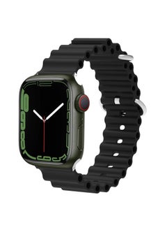 Replacement Strap Ocean Silicone Metal Head Watch Band For Apple Watch Series 9&8&7 41mm / SE 3&SE 2&6&SE&5&4 40mm / 3&2&1 38mm Black