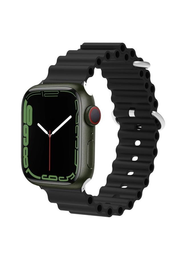 Generic - Replacement Strap Ocean Silicone Metal Head Watch Band For Apple Watch Series 9&8&7 41mm / SE 3&SE 2&6&SE&5&4 40mm / 3&2&1 38mm Black - Image 1