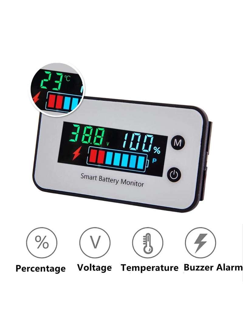 KASTWAVE Battery Monitor 12V 24V 36V 48V 60V 72V Voltage Monitor Digital Battery Capacity Tester Percentage Level Voltage Temperature Switch Meter Gauge with Buzzer Alarm - Image 2