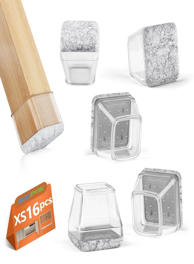 BAIPOK 16pcs Square Chair Leg Floor Protectors, Thickened Wrapped Felt Chair Leg Protectors for Hardwood Floors, Silicone Chair Leg Cups Covers Felt Pads, Prevents Scratches & Reduce Noise, Clear, X-Small - Image 1