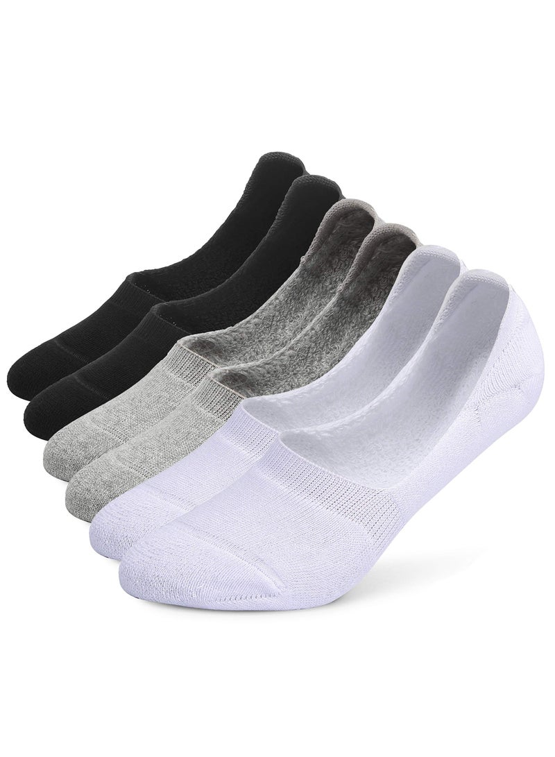 6 Pairs No Show Socks Unisex Non Slip Low Cut Ankle Flat Boat Line Invisible Liner Socks Thick Cushion Athletic Cotton Non Slip Low Cut Flat Liner No Show Socks Size 40-44 - Image 1