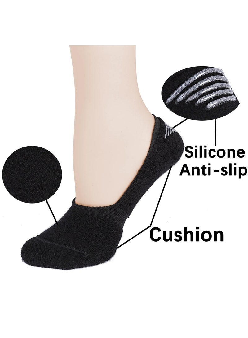 6 Pairs No Show Socks Unisex Non Slip Low Cut Ankle Flat Boat Line Invisible Liner Socks Thick Cushion Athletic Cotton Non Slip Low Cut Flat Liner No Show Socks Size 40-44 - Image 2