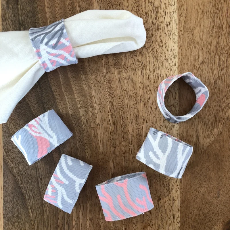 Desenİzmir Desizmir Pink Coral Pattern Fabric Wrap Napkin Ring Ring for 6 People