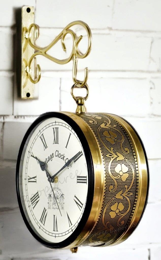 Vintage Clock Handcrafted Double Side Analog Wall Clock 1 Year Warranty / 65091-8-HR, Iron, 20x20 cm, One Side English & Other Roman Number, black - Image 4