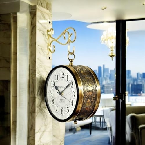 Vintage Clock Handcrafted Double Side Analog Wall Clock 1 Year Warranty / 65091-8-HR, Iron, 20x20 cm, One Side English & Other Roman Number, black - Image 5